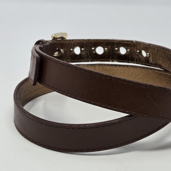 MICHAEL KORS BROWN LEATHER BELT GOLD TONE BUCKLE BELT HOLES WOMEN MEDIUM CLASSIC - Picture 3 of 16